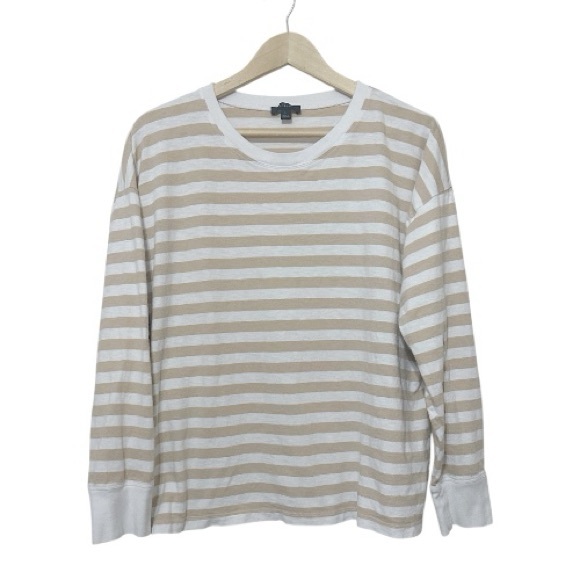 J. Crew Tops - J.Crew Tan & White Long-sleeve Slub Cotton T-shirt For Women - Size Large